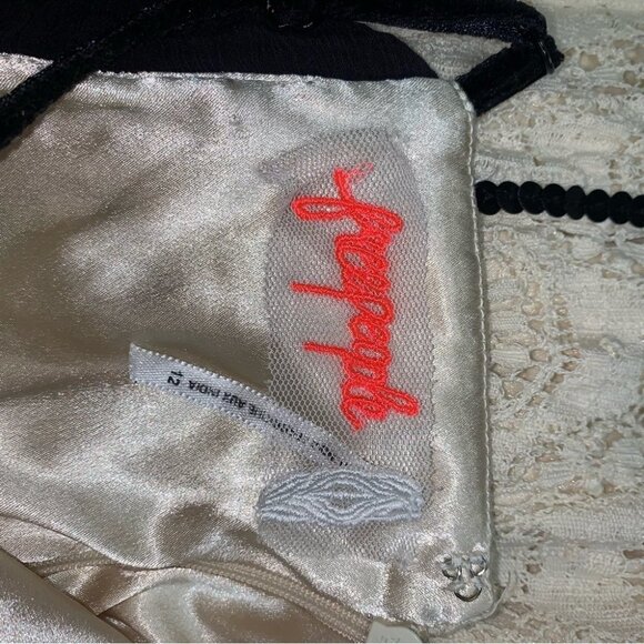 Free People Lace Coquette Mini Dress Size 12 US Ivory Black Sequin  Ruffle Retro - Picture 13 of 16